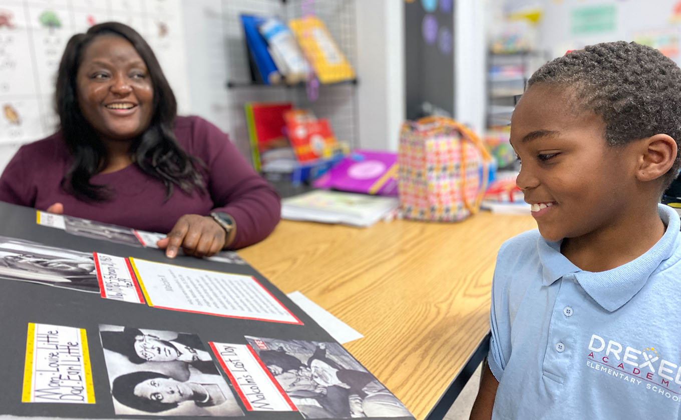 teacher and student discussing history